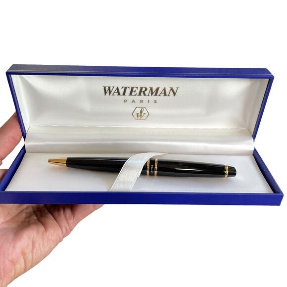 Waterman Expert II Ballpoint Pen Black Lacquer Paris France Blue Ink NOS - Picture 1 of 14
